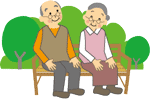 ベンチに座っている老夫婦のイラスト